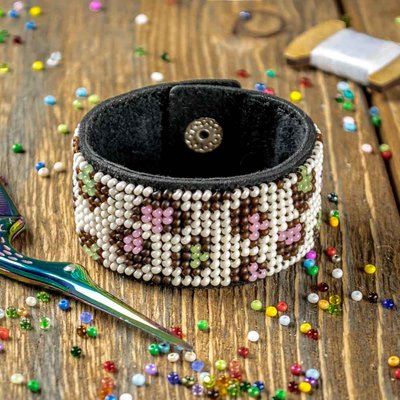 Bead embroidery kit on artificial leather Bracelet (3х17cm) FLBB-108 Black