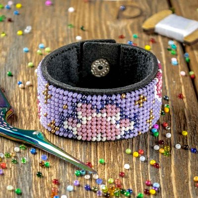 Bead embroidery kit on artificial leather Bracelet (3х17cm) FLBB-109 Black