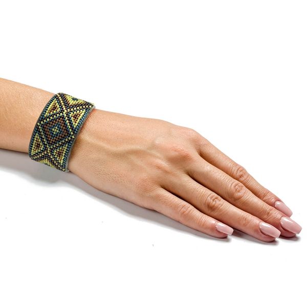 Bead embroidery kit on artificial leather Bracelet (4х22cm) FLBB-110 Khaki