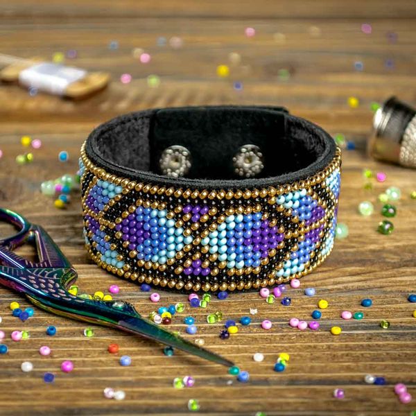 Bead embroidery kit on artificial leather Bracelet (3х22cm) FLBB-026 Black