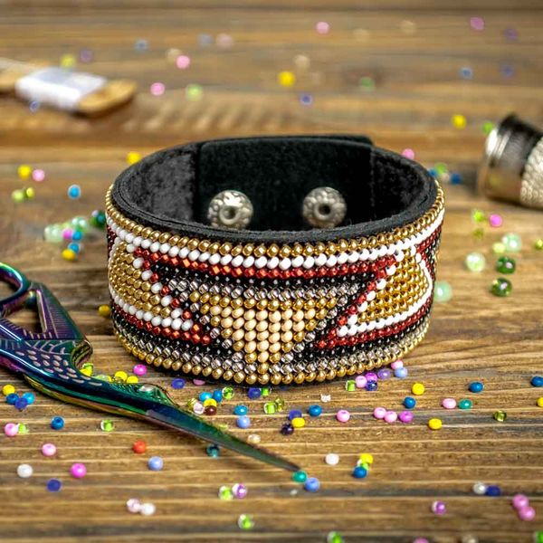 Bead embroidery kit on artificial leather Bracelet (3х22cm) FLBB-027 Black