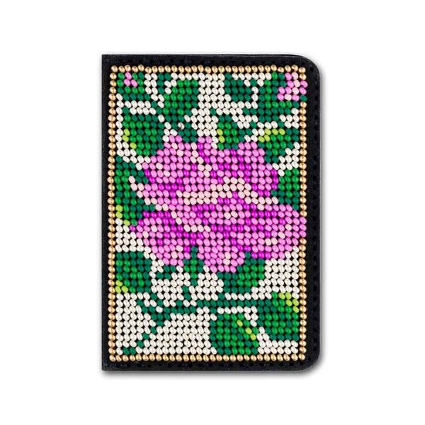 Bead embroidery kit on artificial leather ID Passport Cover FLBB-067
