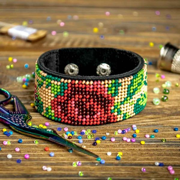 Bead embroidery kit on artificial leather Bracelet (3х22cm) FLBB-036 Black