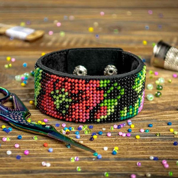 Bead embroidery kit on artificial leather Bracelet (3х22cm) FLBB-037 Black