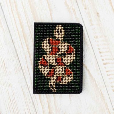Bead embroidery kit on artificial leather ID Passport Cover FLBB-073