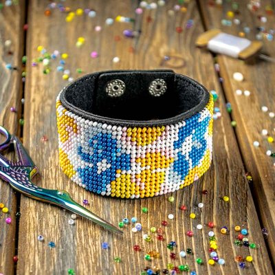 Bead embroidery kit on artificial leather Bracelet (4х22cm) FLBB-101 Black
