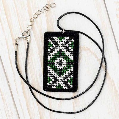 Bead embroidery kit on artificial leather Pendant FLBB-079