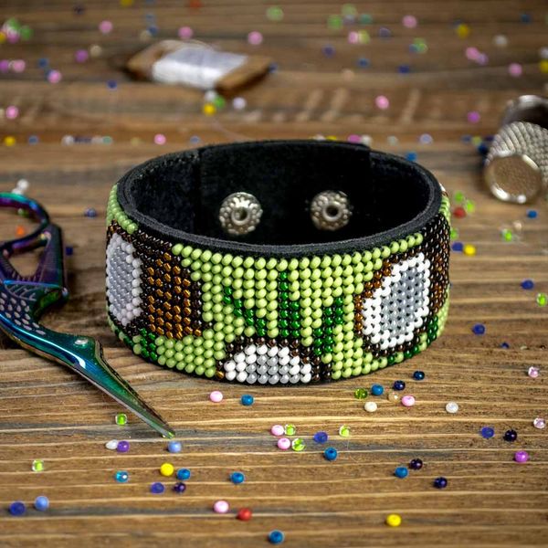Bead embroidery kit on artificial leather Bracelet (3х22cm) FLBB-048 Black
