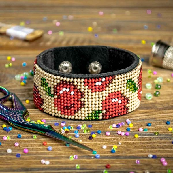 Bead embroidery kit on artificial leather Bracelet (3х22cm) FLBB-050 Black