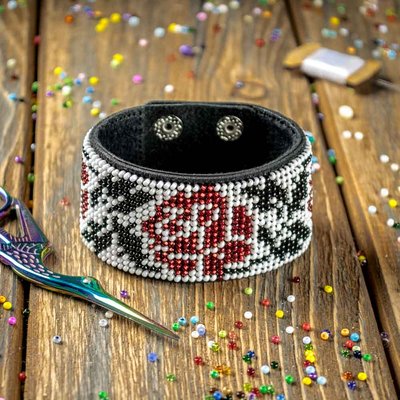 Bead embroidery kit on artificial leather Bracelet (4х22cm) FLBB-102 Black