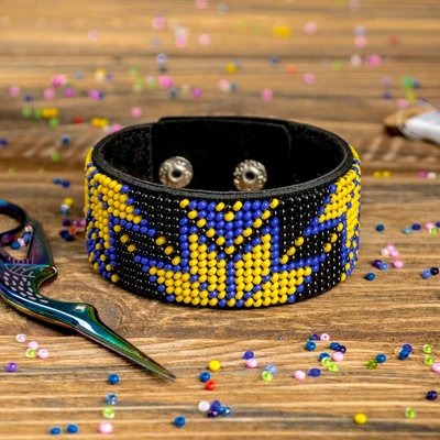 Bead embroidery kit on artificial leather Bracelet (3х22cm) FLBB-003 Black