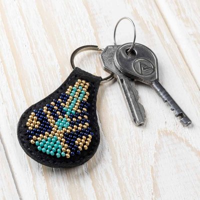 Bead embroidery kit on artificial leather Key ring FLBB-089