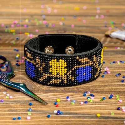 Bead embroidery kit on artificial leather Bracelet (3х22cm) FLBB-005 Black