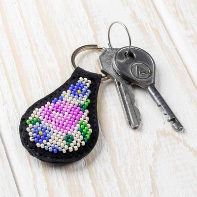 Bead embroidery kit on artificial leather Key ring FLBB-092