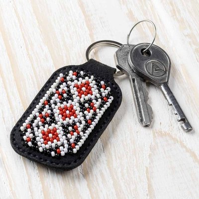 Bead embroidery kit on artificial leather Key ring FLBB-094