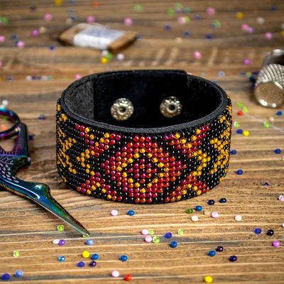 Bead embroidery kit on artificial leather Bracelet (3х22cm) FLBB-009 Black