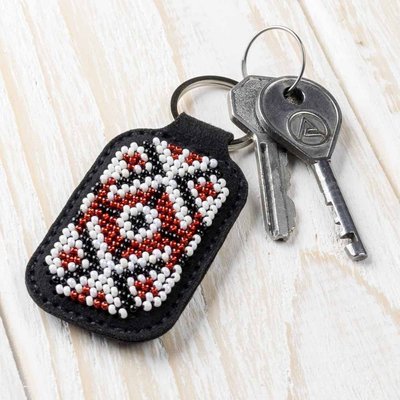 Bead embroidery kit on artificial leather Key ring FLBB-095