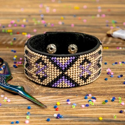 Bead embroidery kit on artificial leather Bracelet (3х22cm) FLBB-011 Black