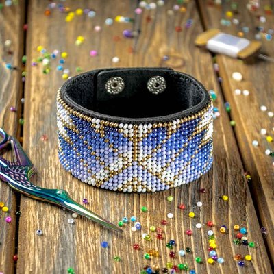 Bead embroidery kit on artificial leather Bracelet (4х22cm) FLBB-103 Black
