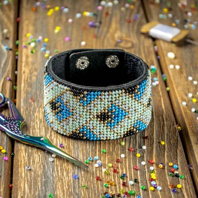 Bead embroidery kit on artificial leather Bracelet (4х22cm) FLBB-104 Black