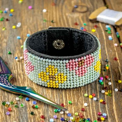 Bead embroidery kit on artificial leather Bracelet (3х17cm) FLBB-105 Black