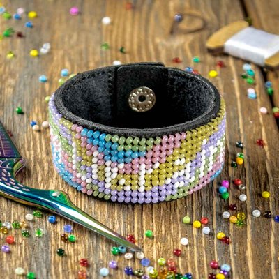 Bead embroidery kit on artificial leather Bracelet (3х17cm) FLBB-106 Black