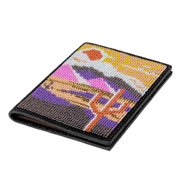 Bead embroidery kit on artificial leather Passport cover FLBB-057
