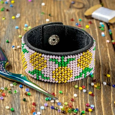 Bead embroidery kit on artificial leather Bracelet (3х17cm) FLBB-107 Black
