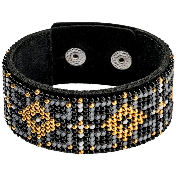 Bead embroidery kit on artificial leather Bracelet (3х22cm) FLBB-022 Black