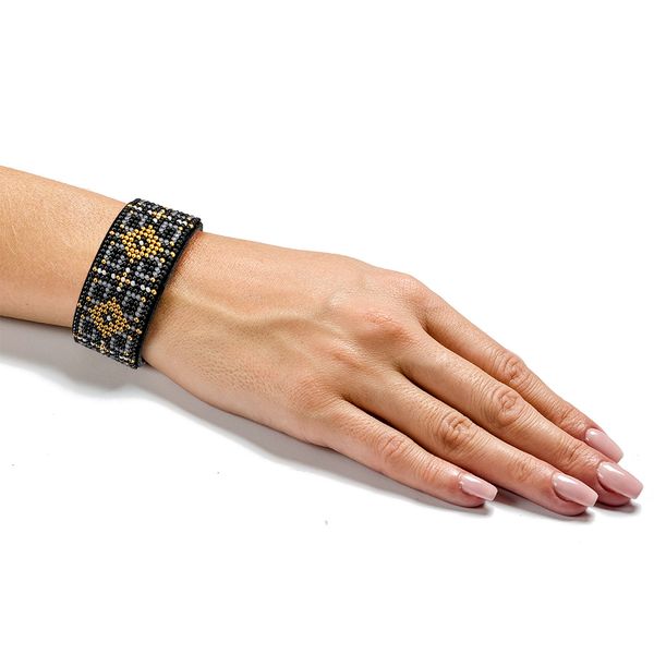 Bead embroidery kit on artificial leather Bracelet (3х22cm) FLBB-022 Black